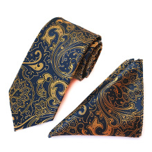 Cravates et poches pour hommes en polyester Paisley jaune